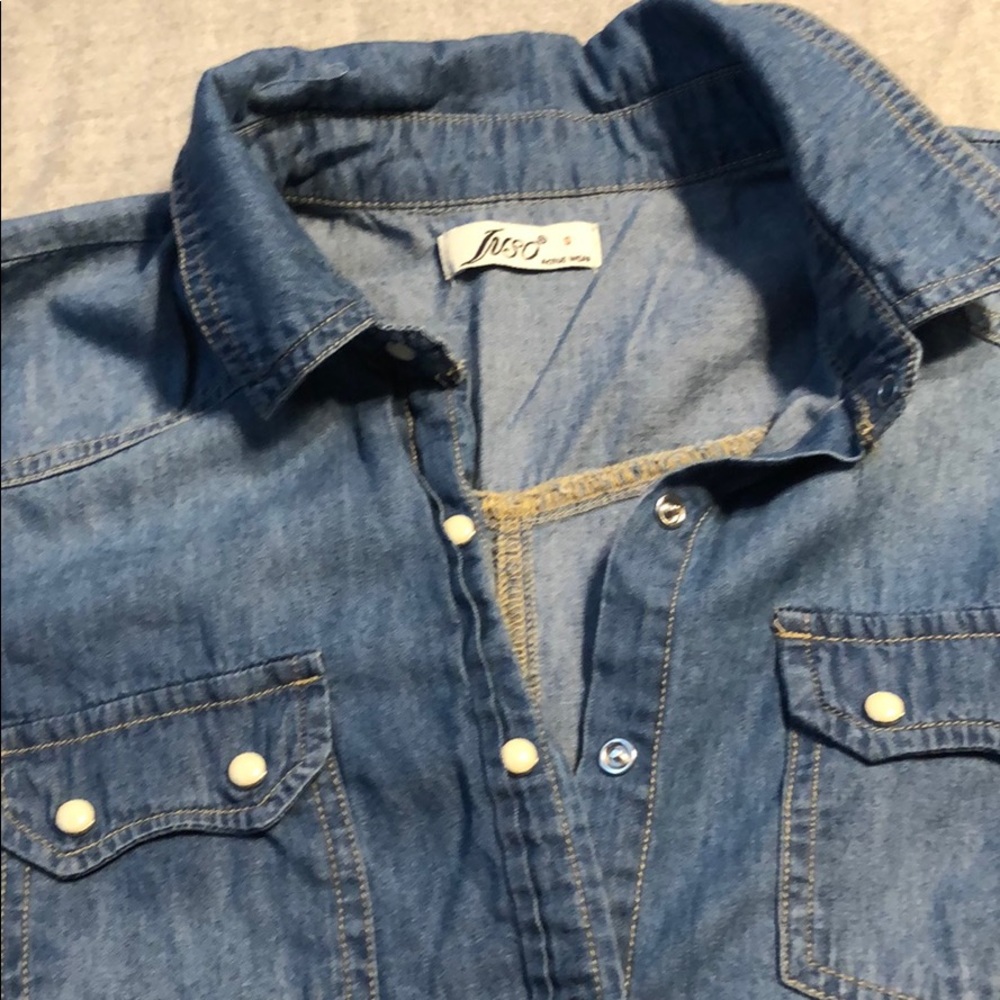 Blue Denim Snap Button down shirt sz S - Picture 2 of 4